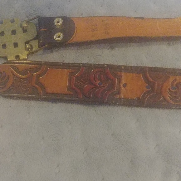 Brass and leather Dollar sign vintage belt - Picture 6 of 8